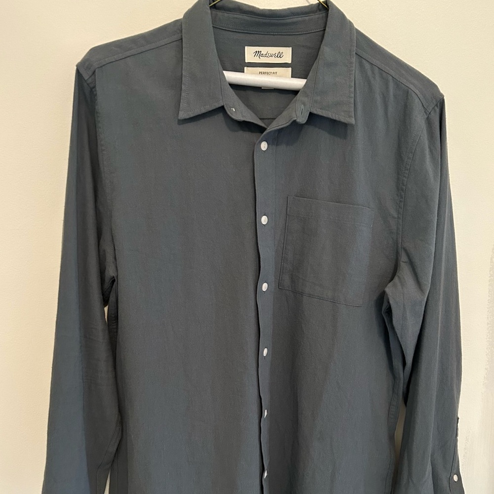 Madewell Men's Gray/Green Long-Sleeve Button-Down Shirt